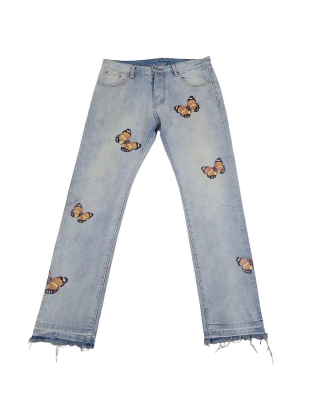 MNMI Men's Butterfly Slim Straight Fray Ankle Blue Button-Fly Jeans Size 33/33